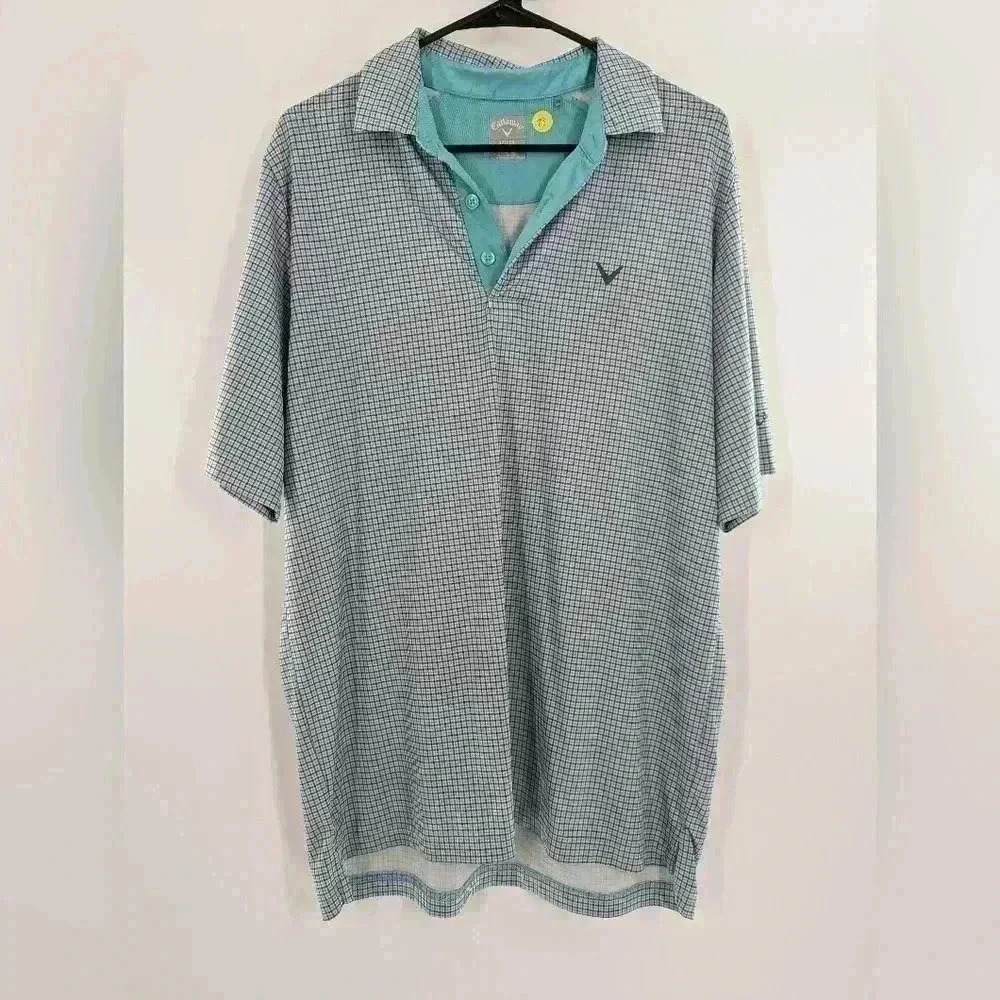 Callaway Golf Bluish Plaid Golf SHORT SLEEVE POLO SHIRT Medium Opti-Dri